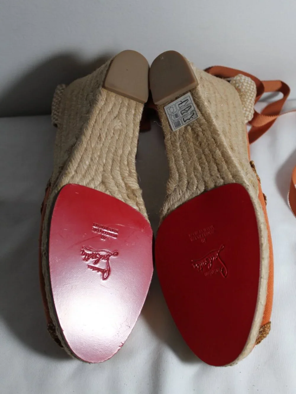 Christian Louboutin Orange Brigitte Espadrille Wedges Sandals Scalloped Trim 40